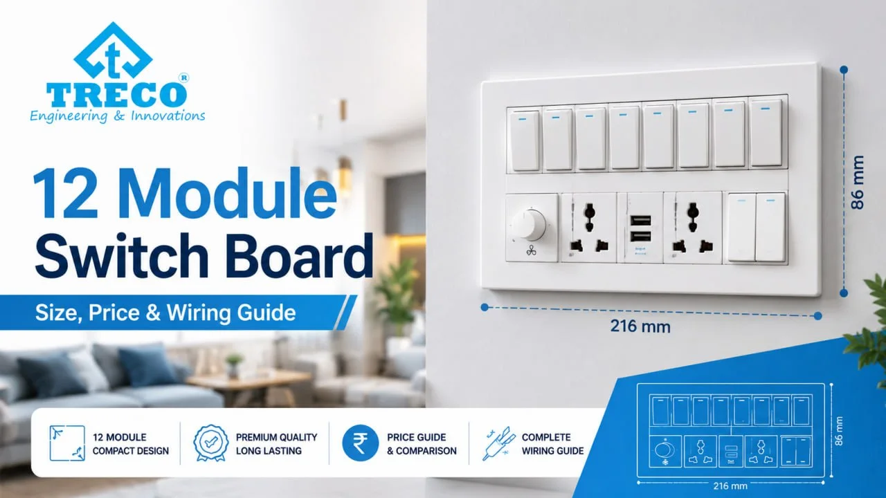 12 module switch board size in inches and millimetres with dimensions