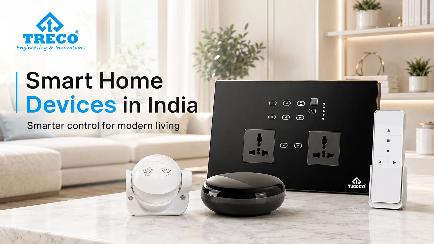 Smart home devices for Indian homes including switches, sensors, lighting and curtain controls