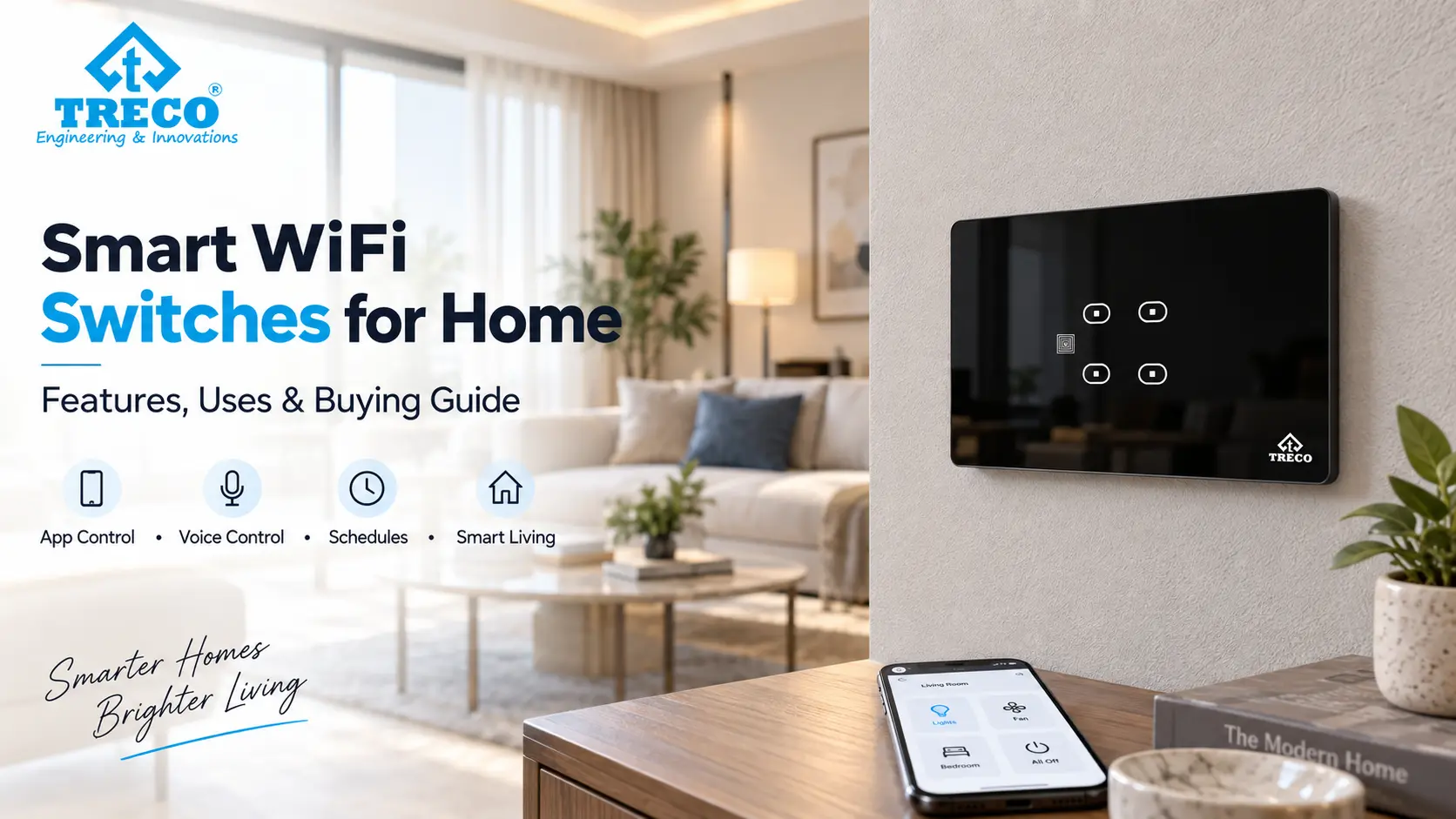 Smart WiFi switches for home with touch controls and connected home automation