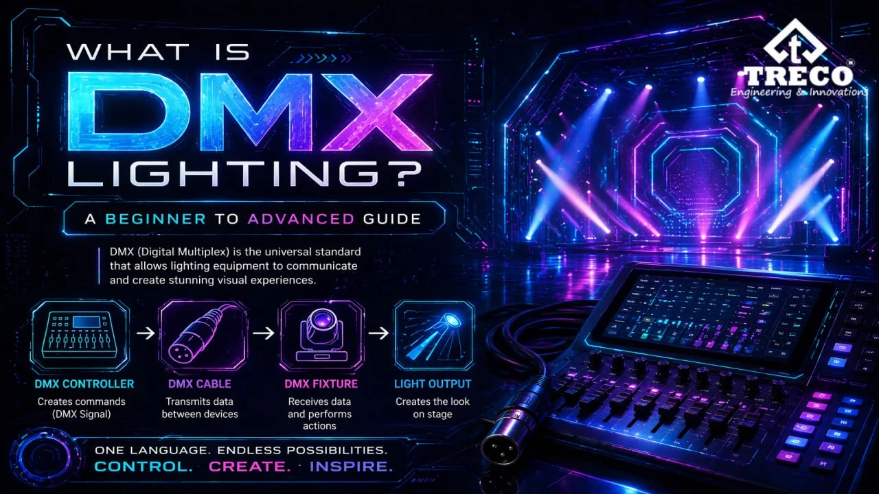 DMX lighting guide showing DMX512 channels wiring addresses and uses